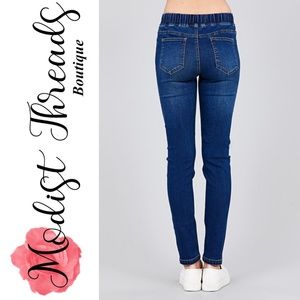 Modist Threads Pants - Drawstring Waist Dark Blue Denim Skinny Pants Modist Threads Pants - Drawstring Waist Dark Blue Denim Skinny Pants